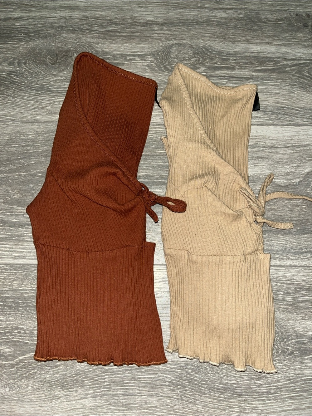 SHEIN Ribbed Crop Tops in Brown and Beige 4-6 size small new & one Preloved